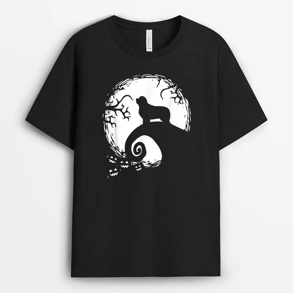 Newfoundland And Moon Halloween T-Shirt - Black