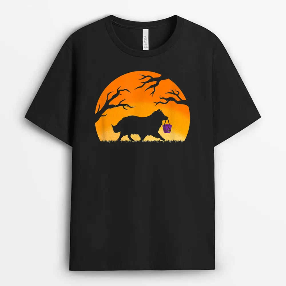 Sheltie Halloween Trick Or Treat Shetland Sheepdog Cute T-Shirt - Black