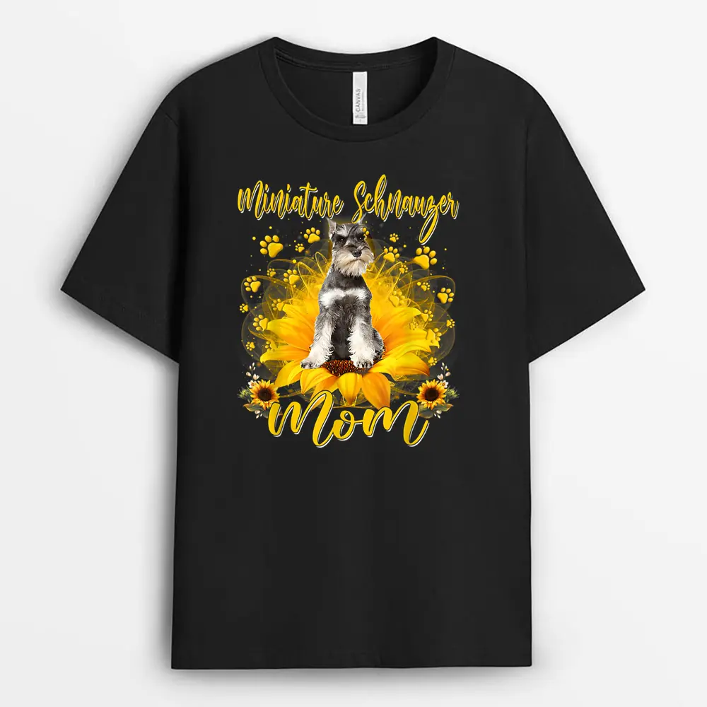 Sunflower Best Dog Mom Ever Funny Miniature Schnauzer Dog T-Shirt - Black