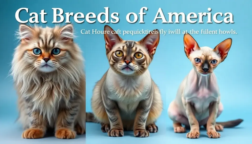 Cat Breeds of America: Furry Housewives of the Feline World A collage with a Maine Coon, a Ragdoll, and a Sphynx illustrating cat breed diversity.
