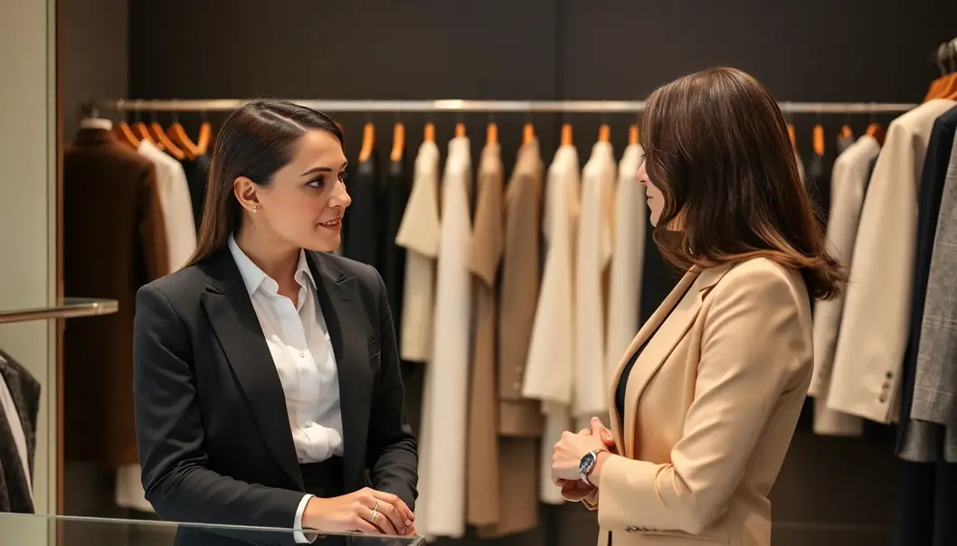 The New Wave of Luxury: Personal Services Redefined A fashion consultant discussing custom designs with a client.