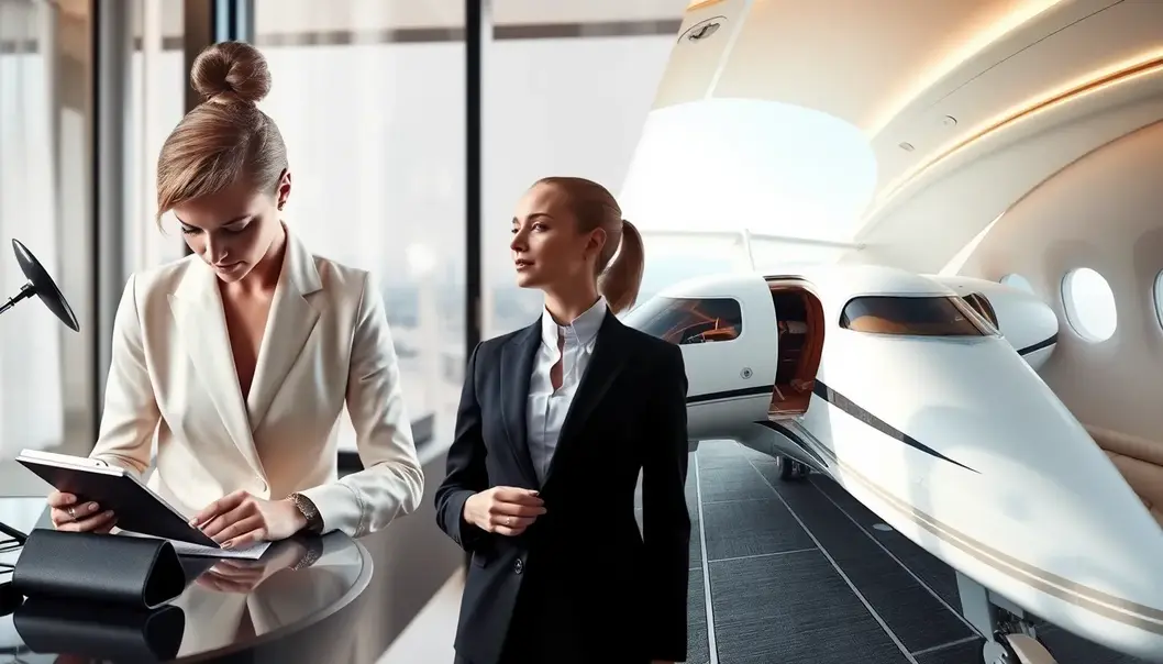 The New Wave of Luxury: Personal Services Redefined A collage showing a fashion consultant and a private jet experience.
