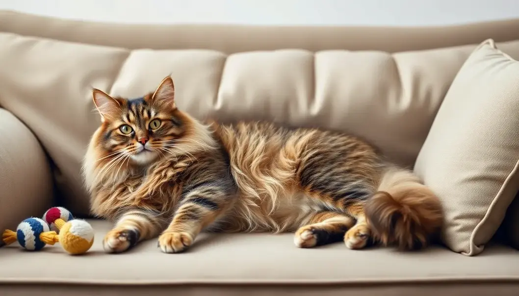 Cat Breeds of America: Furry Housewives of the Feline World A Maine Coon displaying its kingly stature on a living room couch.